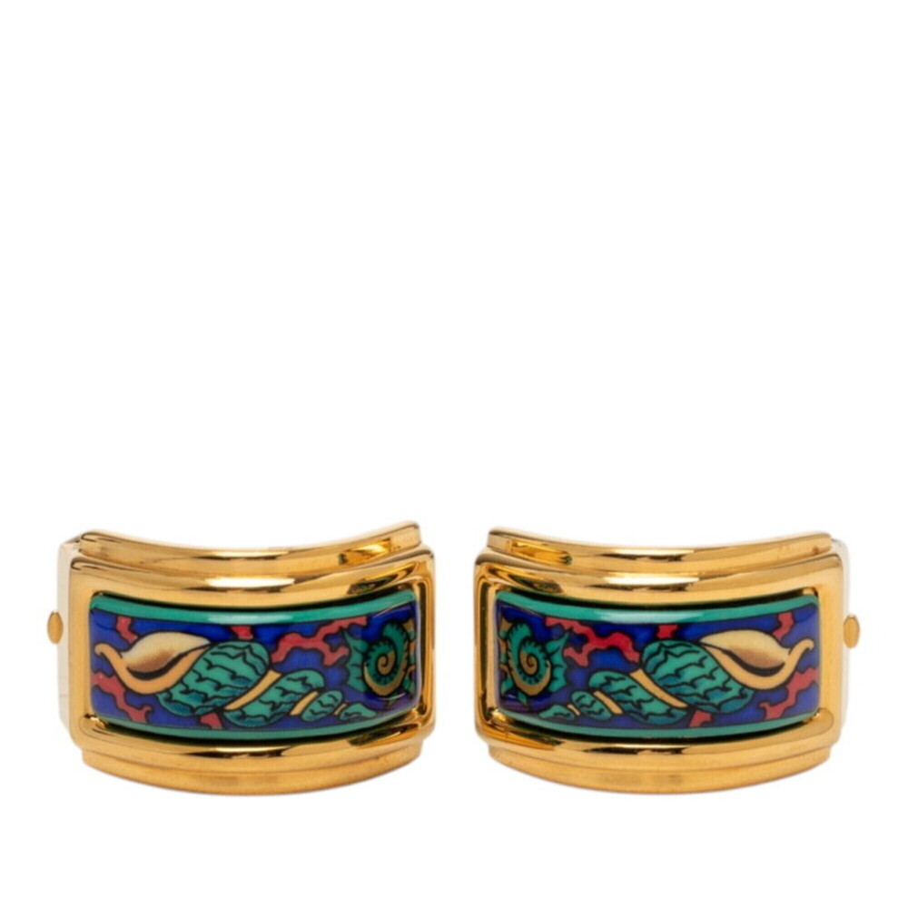 Hermes enamel cloisonné earrings, gold multicolor plated, women's.